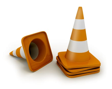 Few road cones isolated on white background