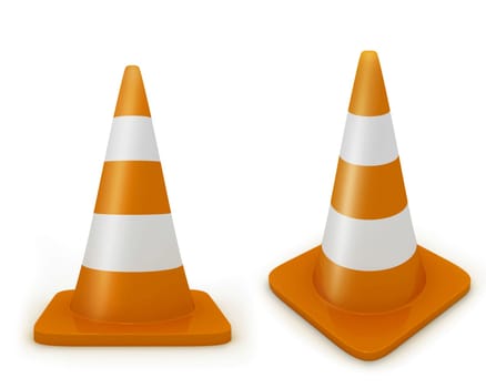Road cone frontal and diagonal view isolated on white background