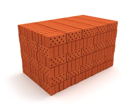Stack of orange bricks isolated on white background
