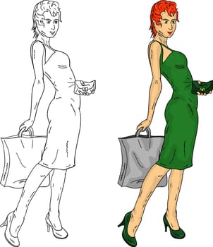 vector - shopping woman with bag, isolated on background