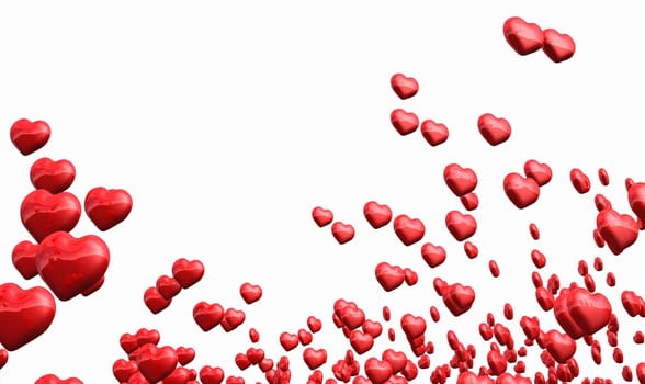 Many flying red hearts isolated