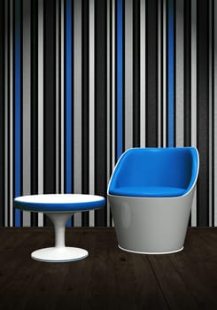 Modern Chair with Table in Light - Blue White
