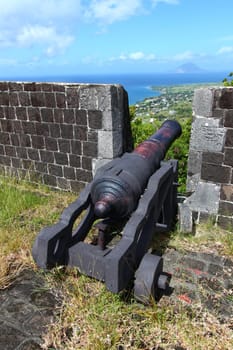 A cannon at Brimstone Hill Fortress National Park in Saint Kitts.