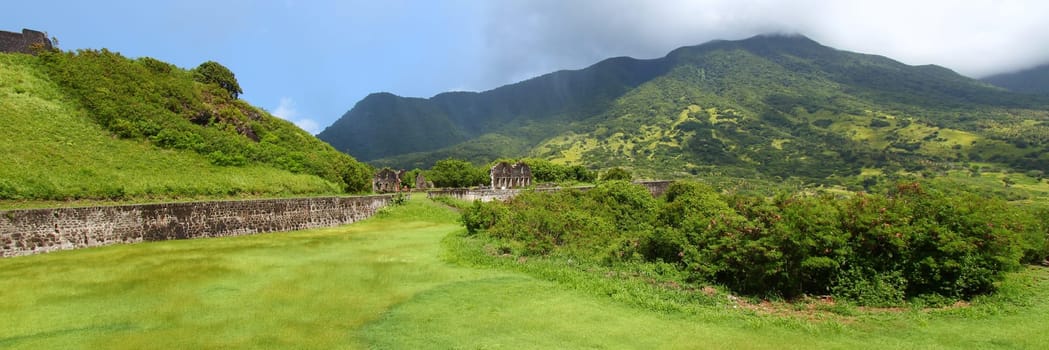 A view of Mount Liamuiga from Brimstone Hill Fortress National Park on St Kitts.