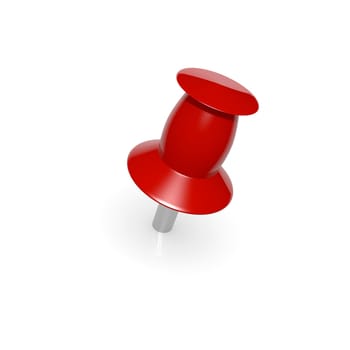 Red thumbtack on white,3d image