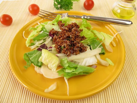 Salad with red quinoa