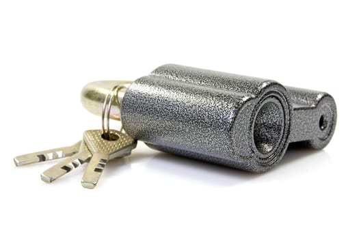 padlock with keys over a white background