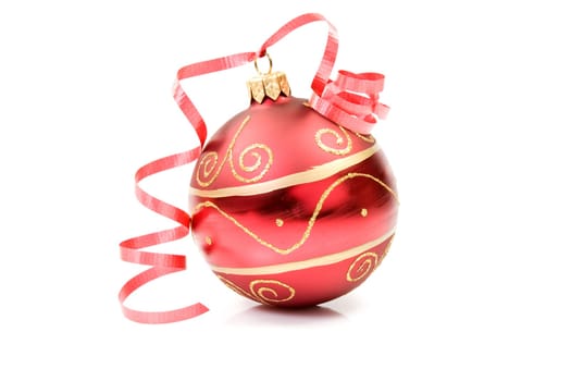 red christmas bauble over a white background