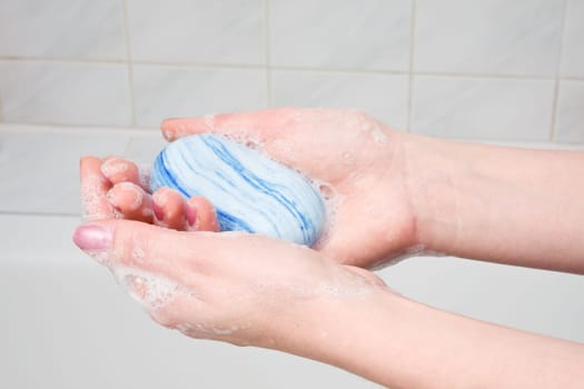 hygiene and body care. washing hands with soap