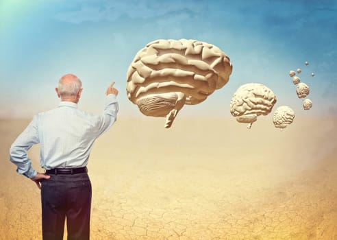 standing senior look 3d brain