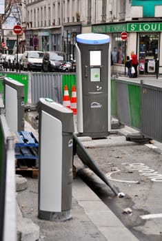 PARIS - NOVEMBER 25: An Autolib&#039  station under construction on November 25, 2011 in Paris, France. Autolib&#039  is a car-sharing scheme which will be launched in December.
