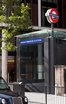 Knightsbridge underground station entrance in London, UK