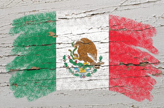 Chalky mexican, flag painted with color chalk on grunge wooden texture