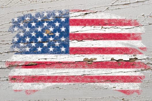 Chalky united states of america flag painted with color chalk on grunge wooden texture