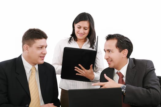 Businesspeople working together at meeting table in office