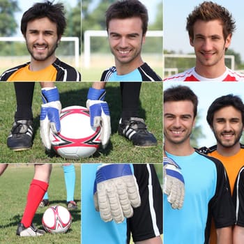 Photo-montage of young men playing football