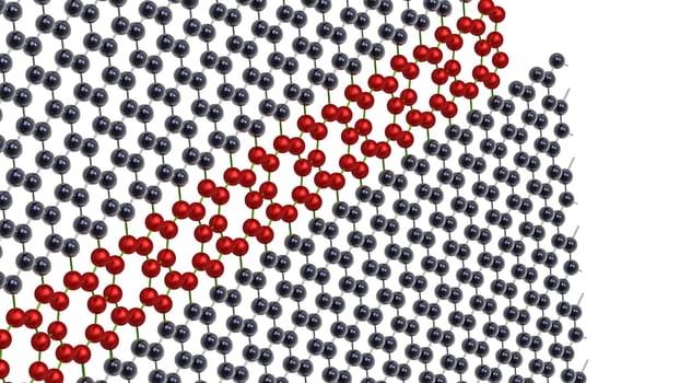 Model of extended defect in graphene as a metallic wire, 3d render on white
