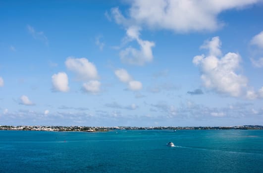 The Bermuda Coastline. View is from the ocean looking towards the coast.
