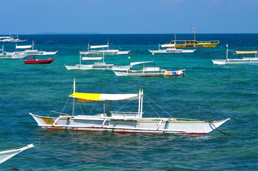 many traditional boats on Bohol, Philippines