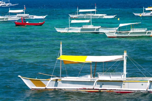 many traditional boats on Bohol, Philippines