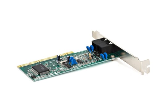 Computer circuit board isolated over a white background