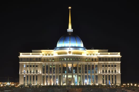 Kazakhstan Astana Presidential Palace illuminated by night