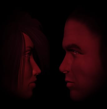 Young couple in love. Man and woman 3d illustration.