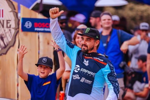 MAYDENA, AUSTRALIA - FEBRUARY 08: Sam HILL of Australia after competing in Red Bull Hardline Tasmania on February 8, 2025 in Maydena, Australia.