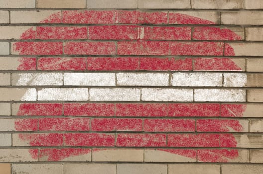 Chalky latvian flag painted with color chalk on grunge old brick wall