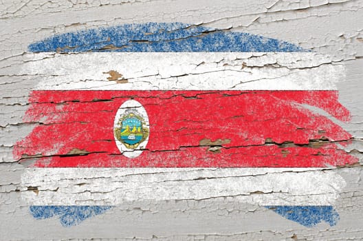 Chalky costa rica flag painted with color chalk on grunge wooden texture