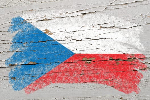 Chalky czech flag painted with color chalk on grunge wooden texture