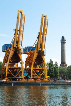 Two loading cranes in the industrial port of Świnoujście