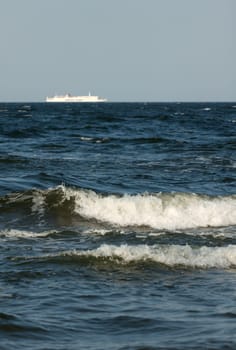 Passenger ship on the horizon of the Baltic Sea
