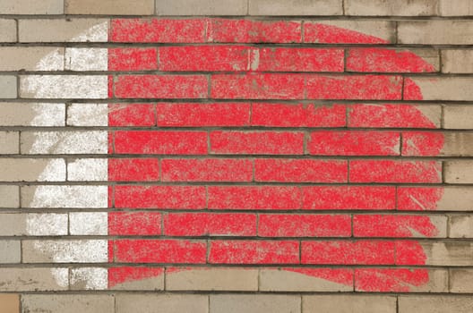 Chalky bahrain flag painted with color chalk on grunge old brick wall