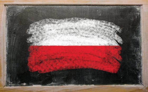 Chalky polish flag painted with color chalk on old blackboard