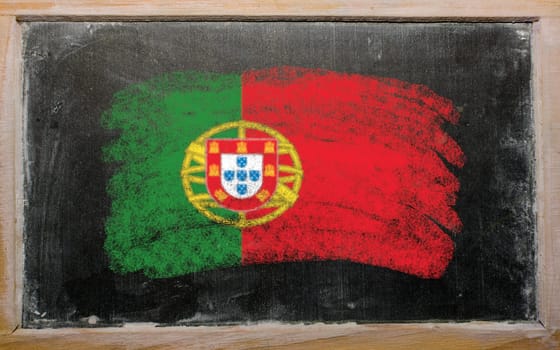 Chalky portugese flag painted with color chalk on old blackboard