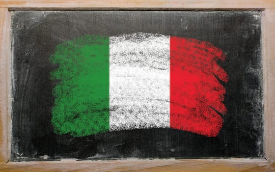 Chalky Italian flag painted with color chalk on old blackboard