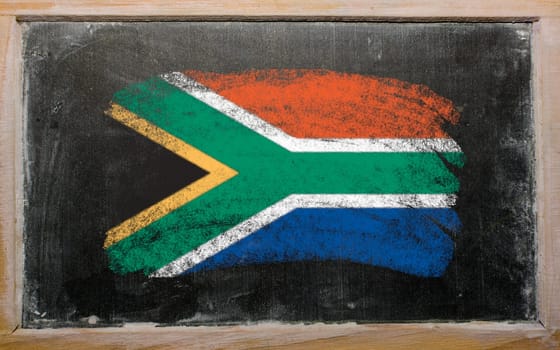 Chalky South african republic flag painted with color chalk on old blackboard