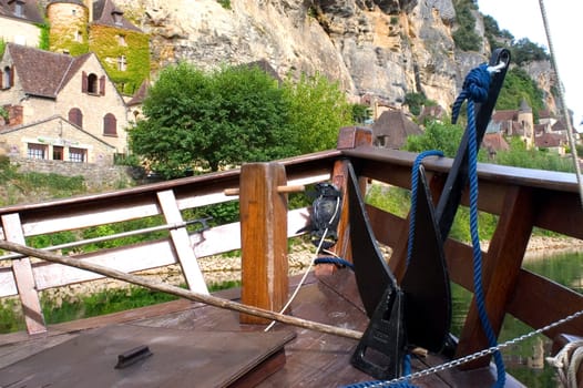 A walk in boat on the Dordogne on board traditional boatscalled barges or gabarres