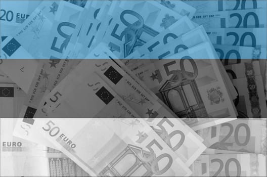 transparent estonian flag with euro banknotes