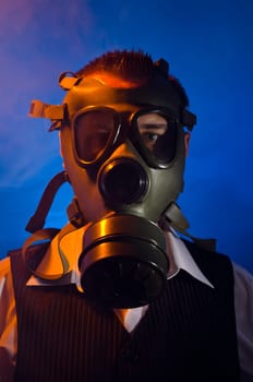 Man wearing a gas mask for protection against pollution