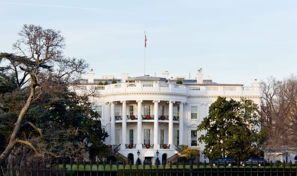 The White House in Washington DC at Christmas as the tree is decorated