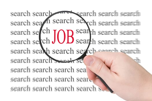 Magnifying glass in hand and word Job - business concept