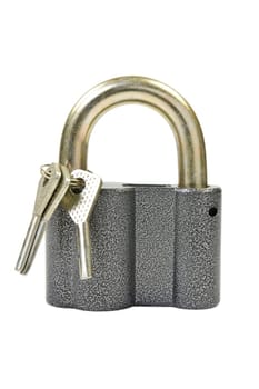 padlock with keys isolated on white background