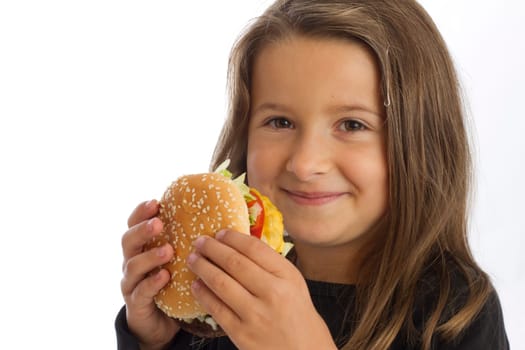 Girl holding hamburger (mr)