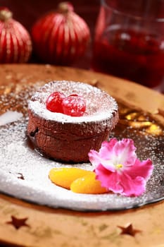 Chocolate Cup Cake for Christmas with caramelized fruits