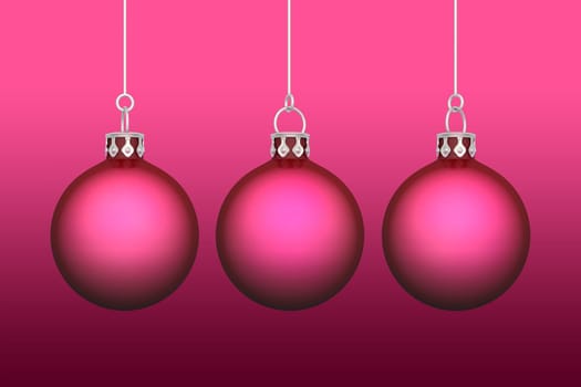 3x Christmas baubles - background red / pink