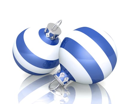 Christmas Baubles - 2x Blue White Striped 04