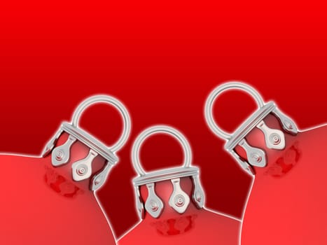 3x red Christmas baubles abstract