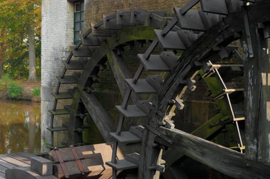 two wheels of an old water powered sawmill in the Netherlands